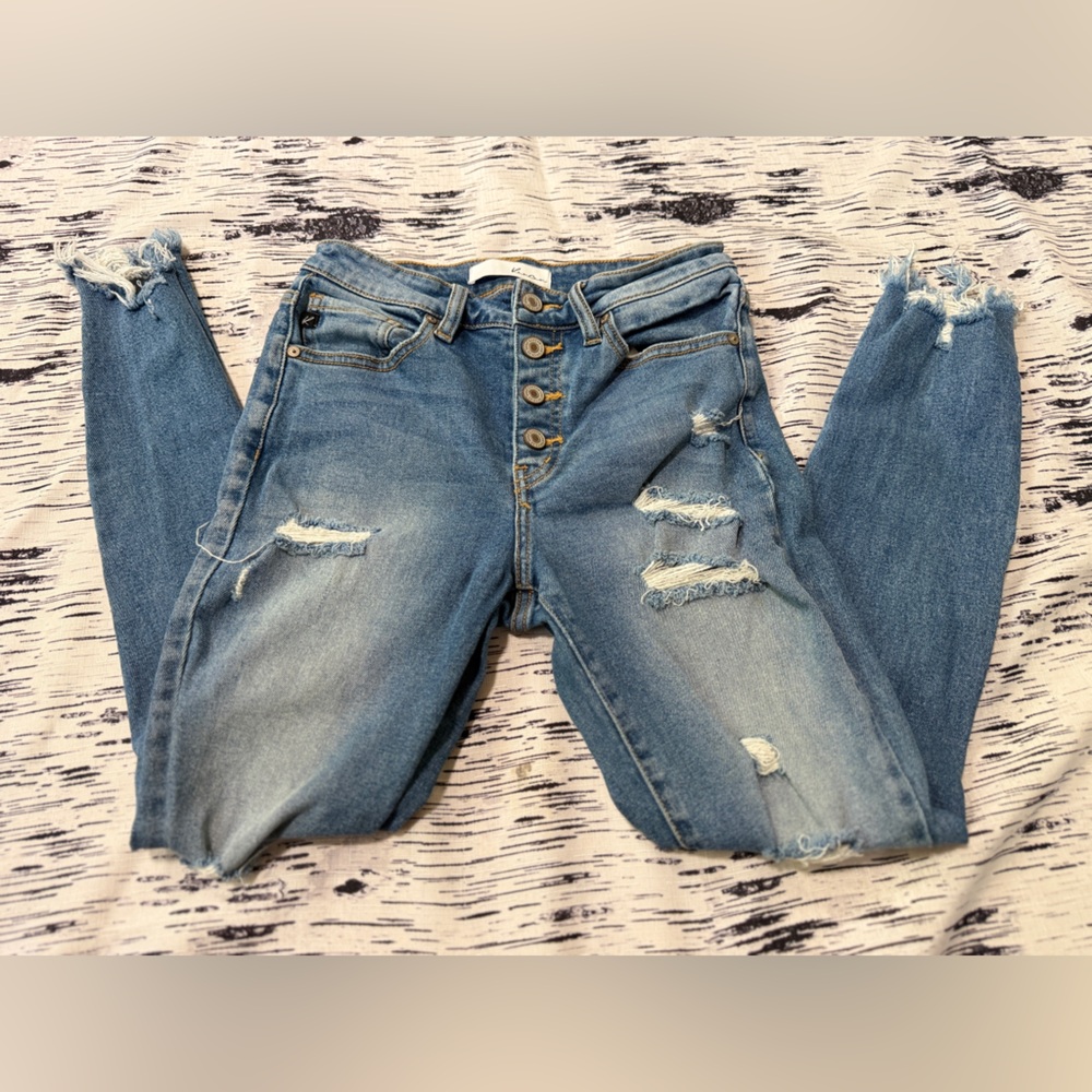 KanCan Medium Blue Button-Fly Skinny Jeans - Picture 2 of 8